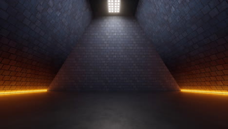 dark brick room with top light, 3d rendering.