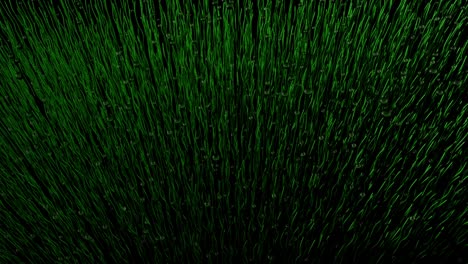 gotas de agua cayendo en un campo de hierba verde con movimiento orgánico en un fondo negro. animación 3d