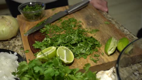 cutting cilantro and lime in slow motion