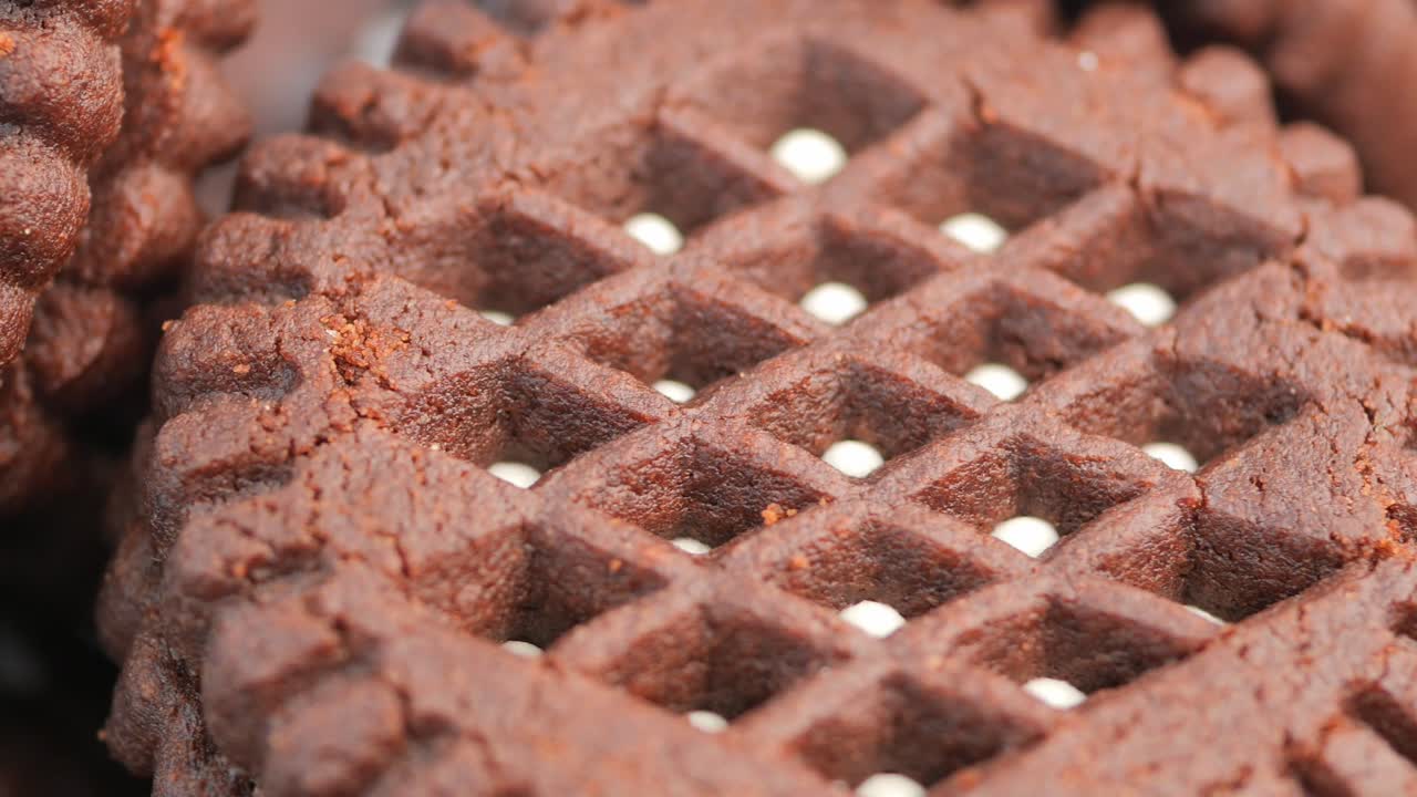 Close-up of a chocolate sandwich cookie