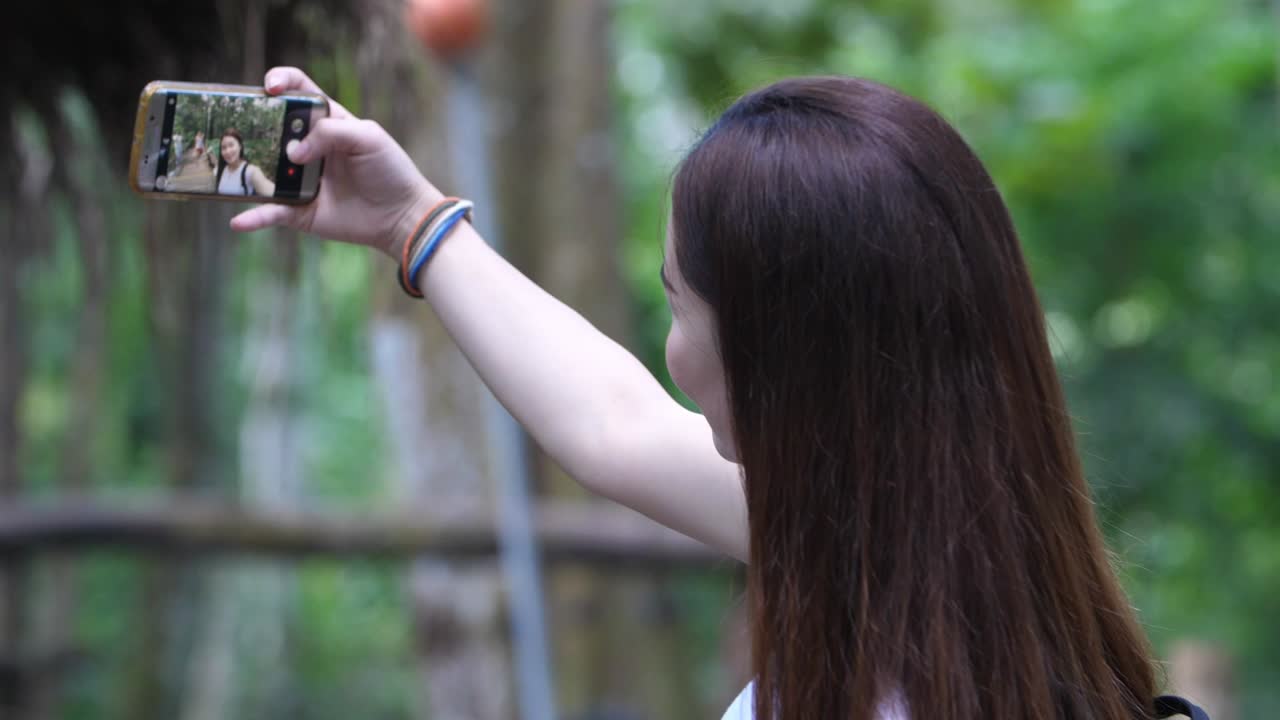 Asian Girl Selfie With Her Phone