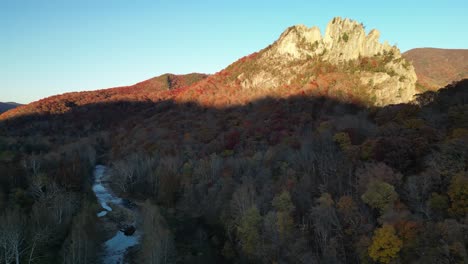 seneca rocks with river drone