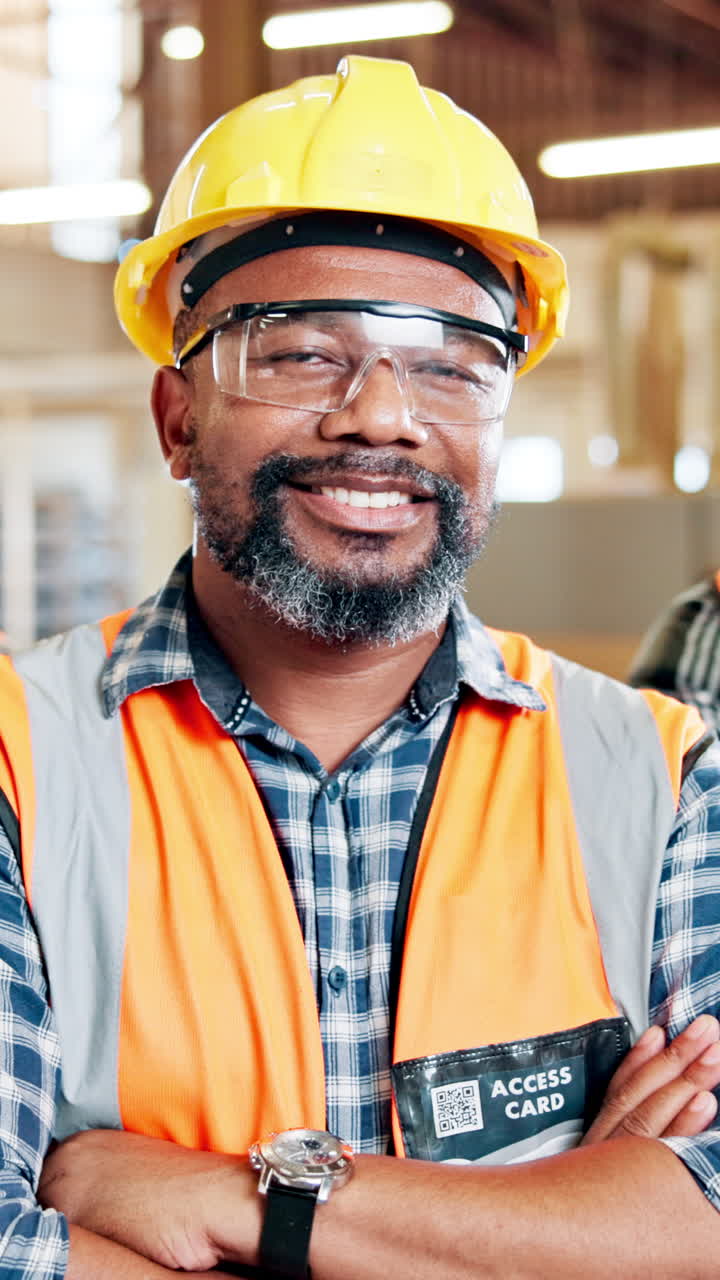 Portrait of a Smiling Black Industrial Worker in Safety Gear
