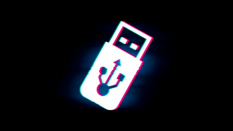 usb flash drive  symbol on glitch retro vintage animation.