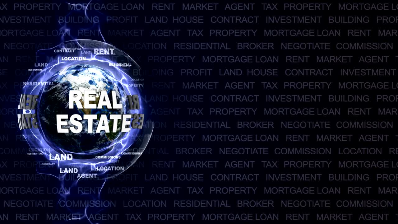 palabras clave de bienes raíces animación, renderización, fondo, bucle