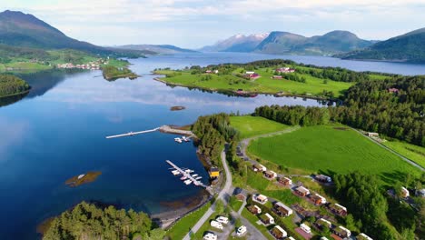 beautiful nature norway aerial view of the campsite to relax.