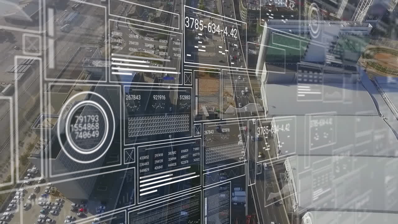 animación del procesamiento de datos sobre el paisaje urbano