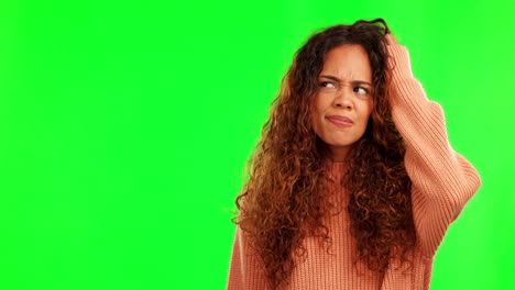 woman thinking, green screen planning