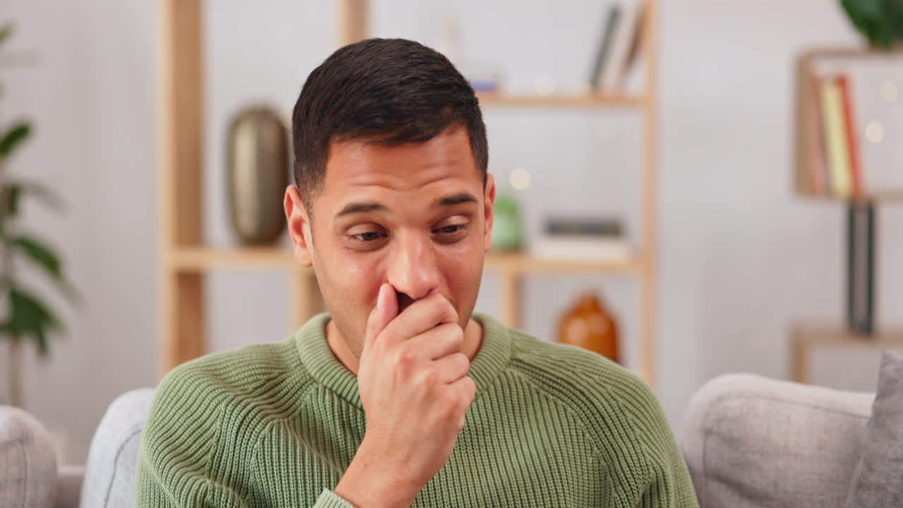 노트북, 미소, 그리고 소파에 있는 남자