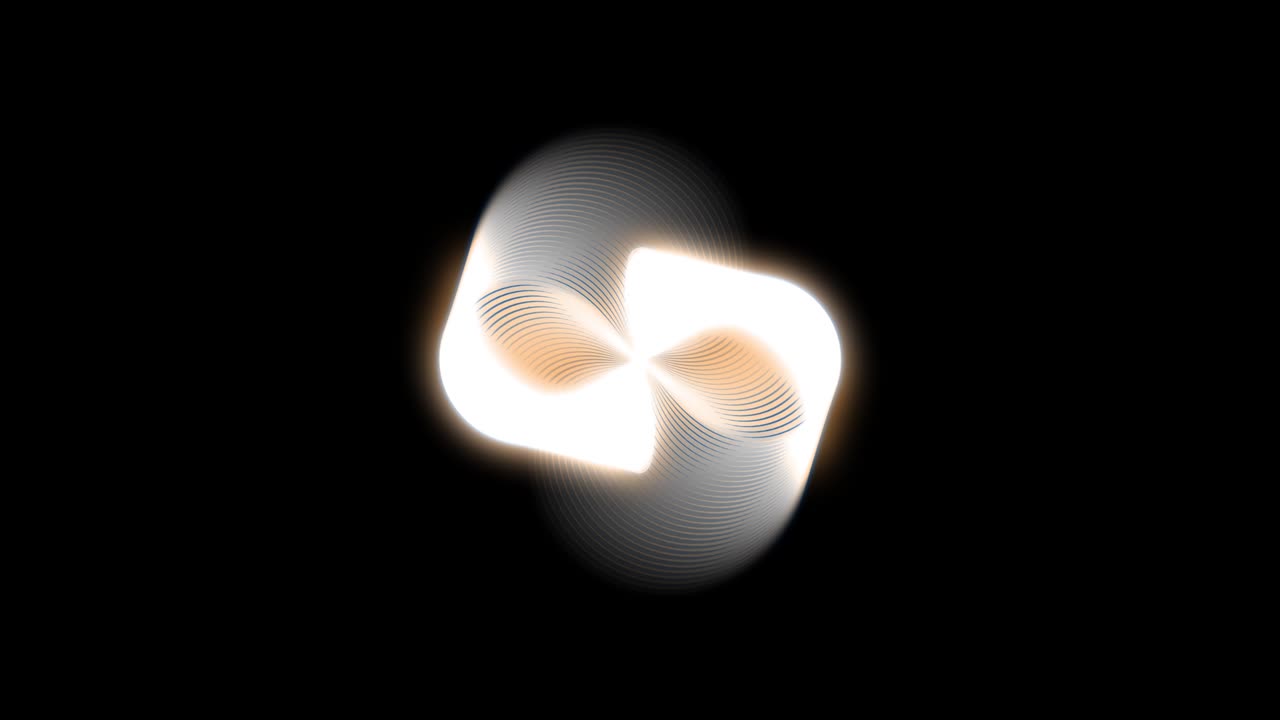 추상적인 기하학적 모양의 애니메이션, 상상력과 창의성으로 가득 찬 배경, 배경은 검은색, 색은 노란색.