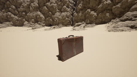 an old suitcase abandoned in the desert