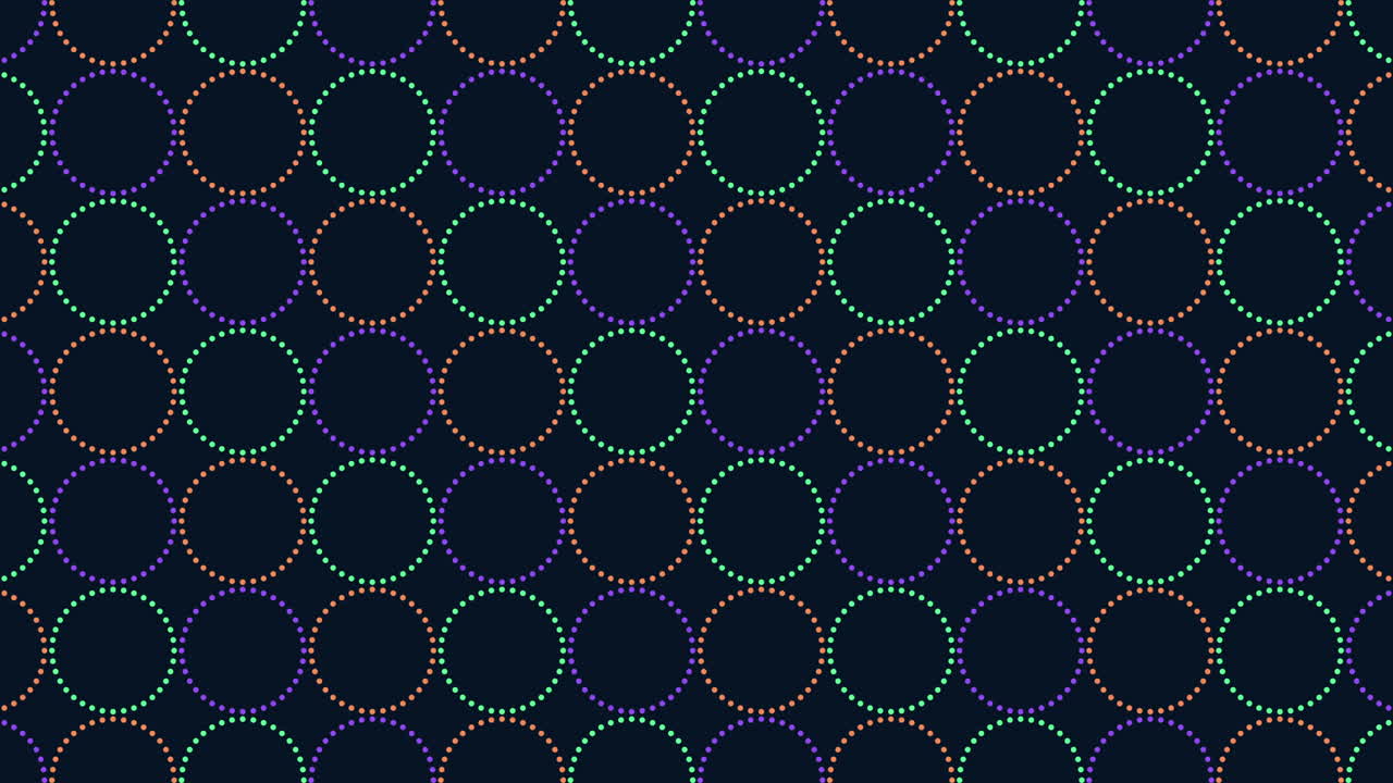 Colorful circles in dynamic pattern on dark background