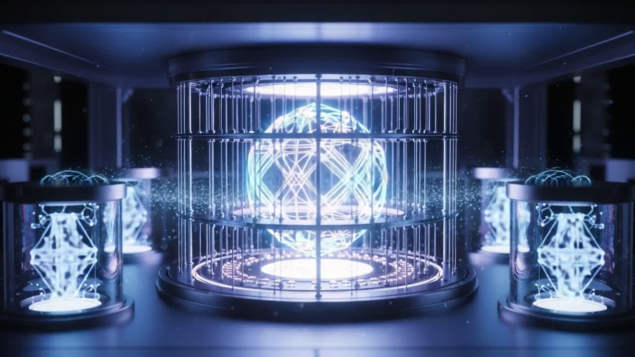 A Stunning Visualization of a Futuristic Energy Sphere Encapsulated in a High-Tech Chamber with Radiant Glows and Intricate Details Enhancing Its Captivating Presence