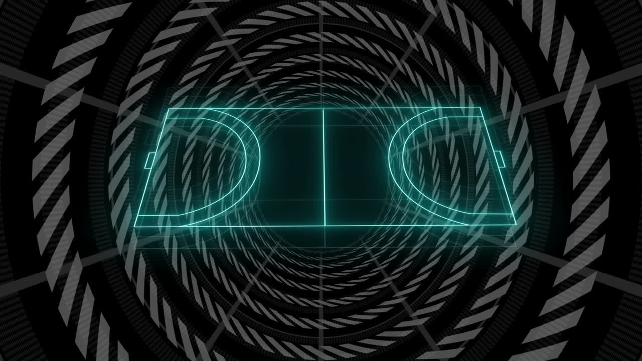 In school, animation of futuristic basketball court with glowing lines and patterns