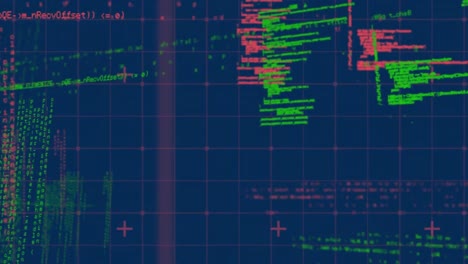 Animación-Del-Procesamiento-De-Datos-Sobre-Cuadrícula-Sobre-Fondo-Azul