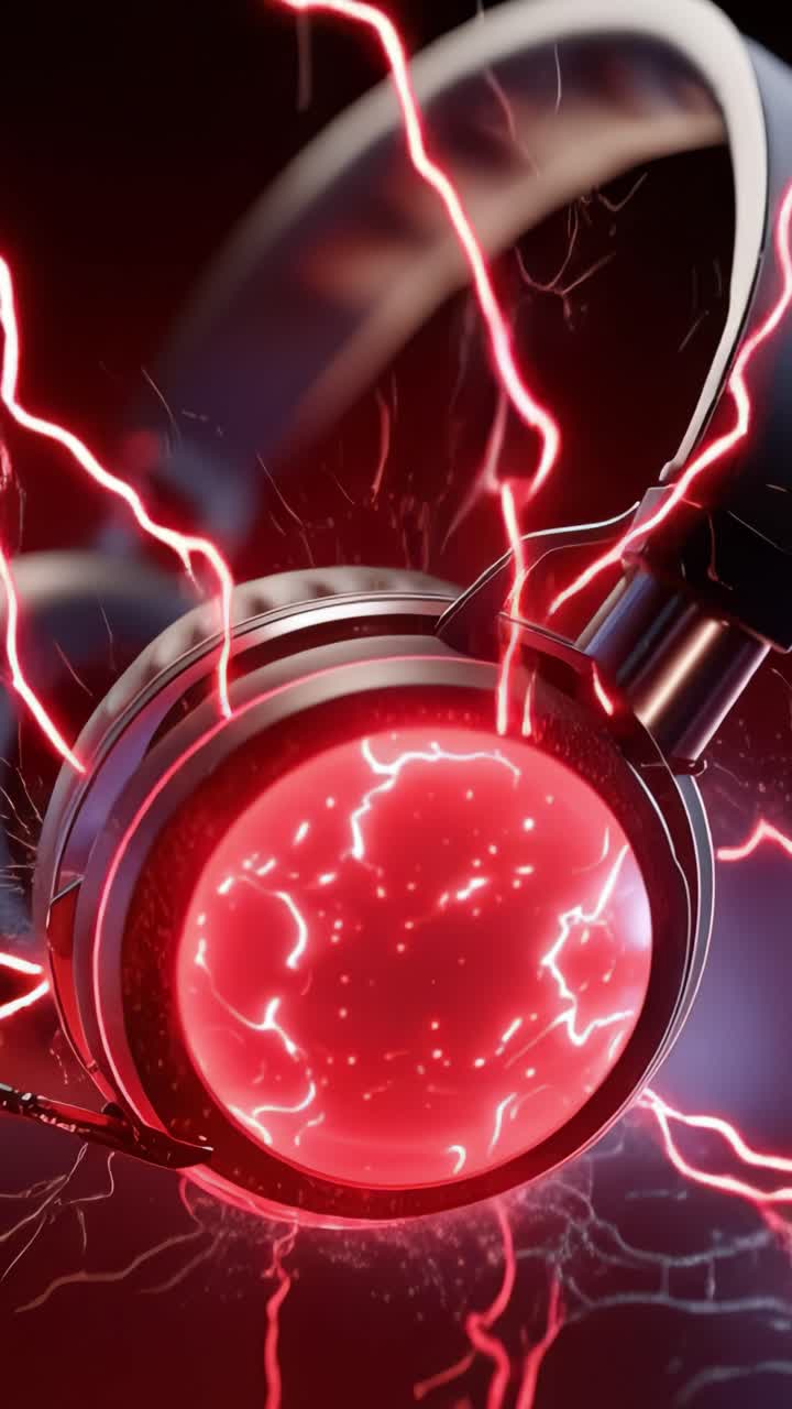 Immagini dinamiche di un design di cuffie elettrizzante con vibranti effetti rossi che catturano l'essenza del suono e della tecnologia in una straordinaria esposizione.