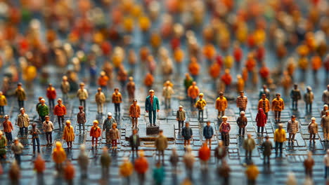 miniature figures gather in a colorful display of teamwork and diversity