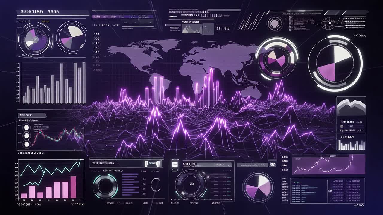 Futuristic Digital Interface with Global Data Visualization