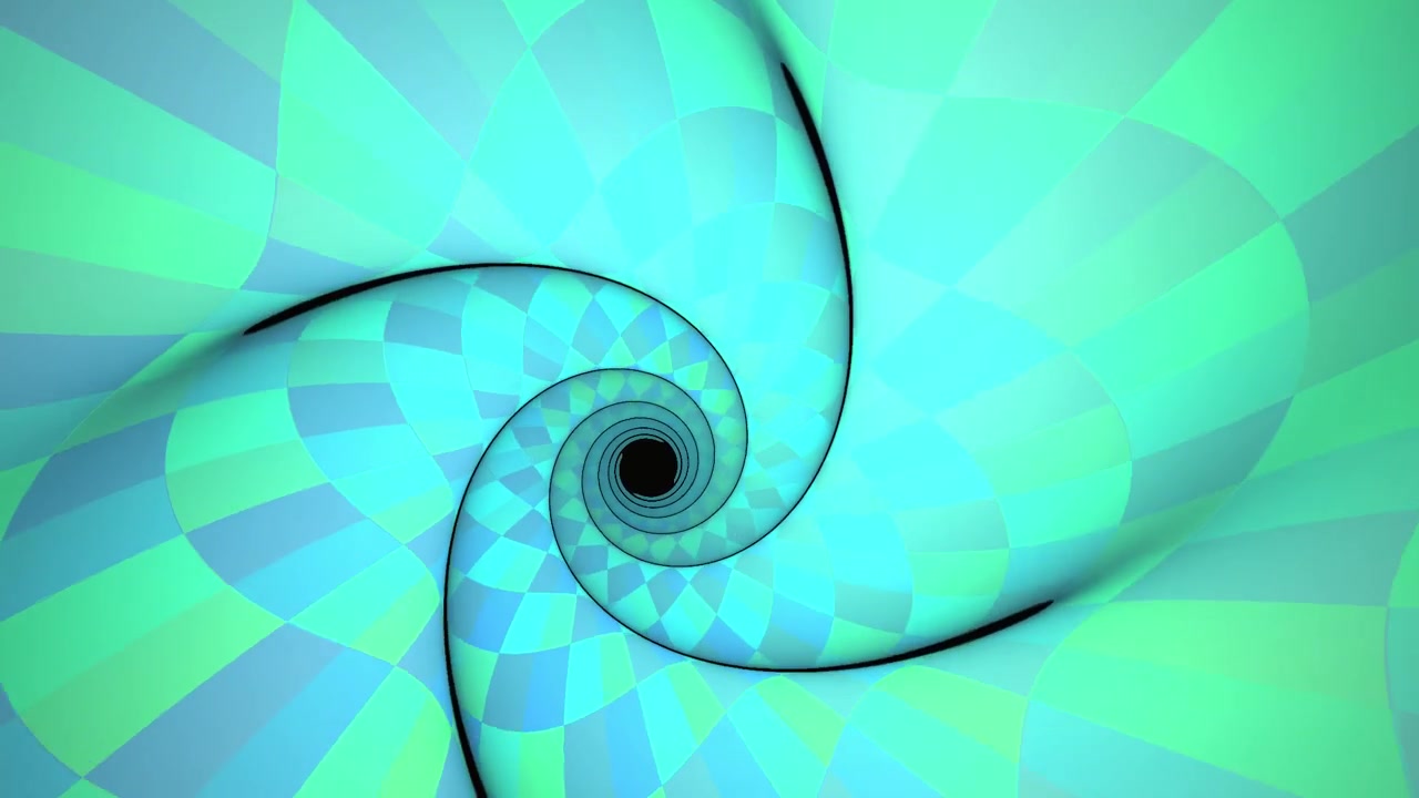 Tunnel a spirale geometrico dinamico con motivo a scacchiera blu e verde