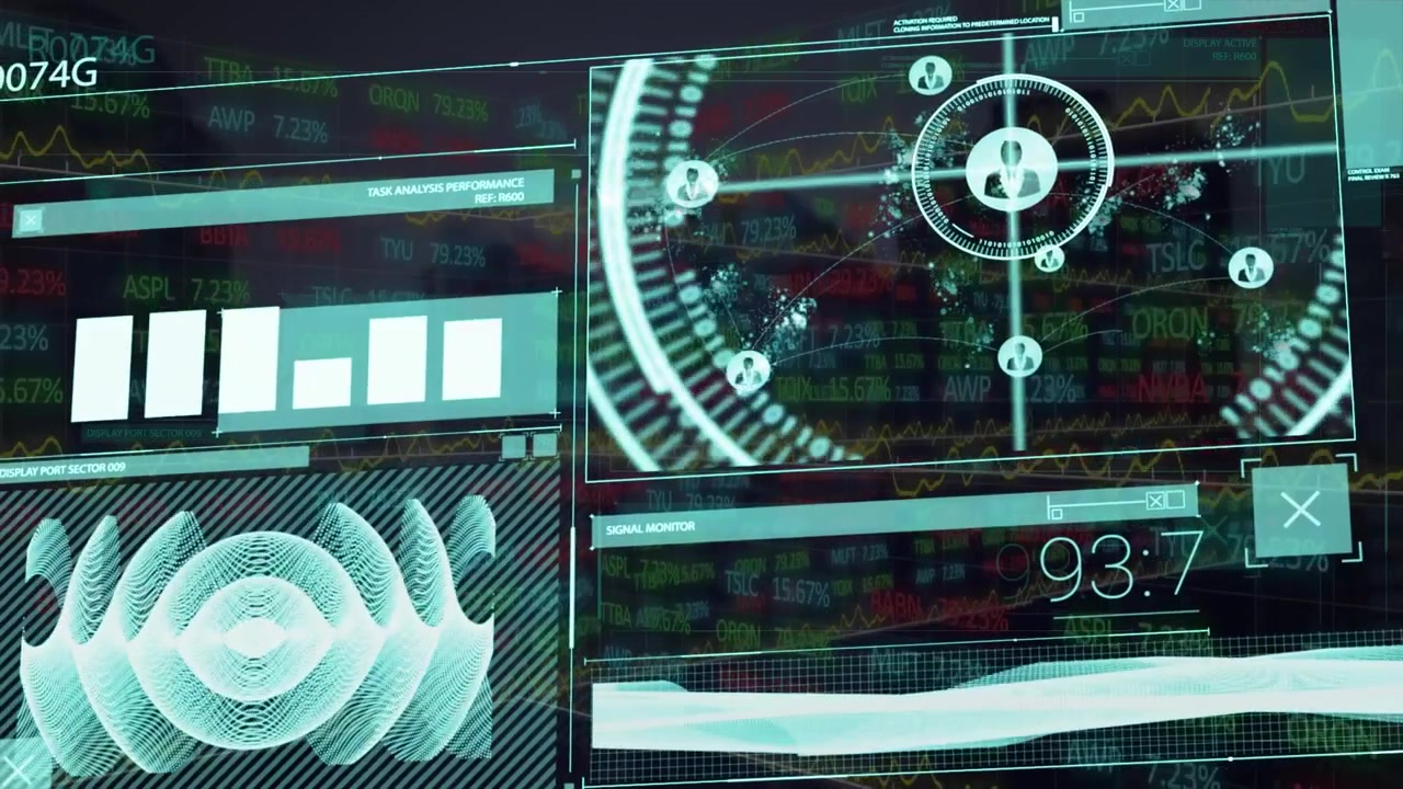 Animation of scope scanning and financial data processing