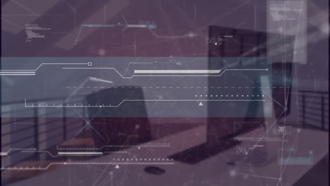 animation of network of connections and data processing against office desk