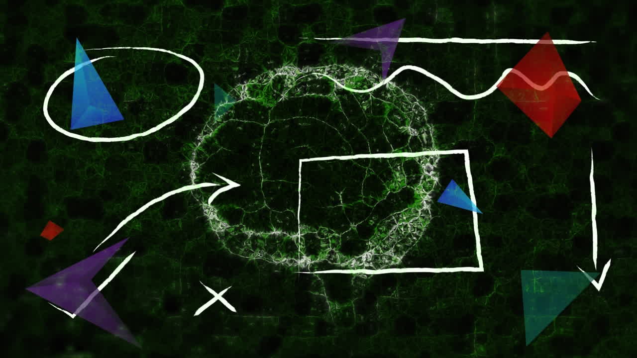animación de cerebro y formas en fondo negro