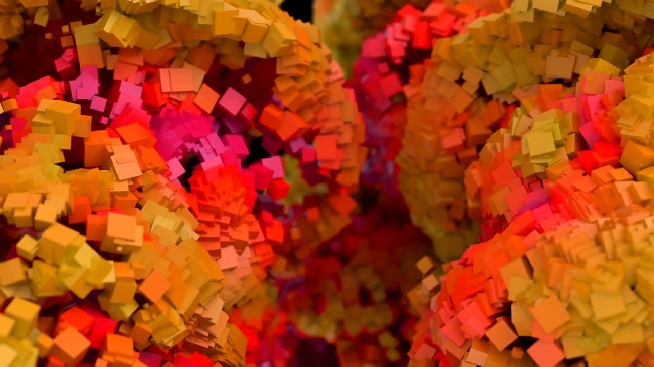 las formas cúbicas abstractas explotan a través del marco.