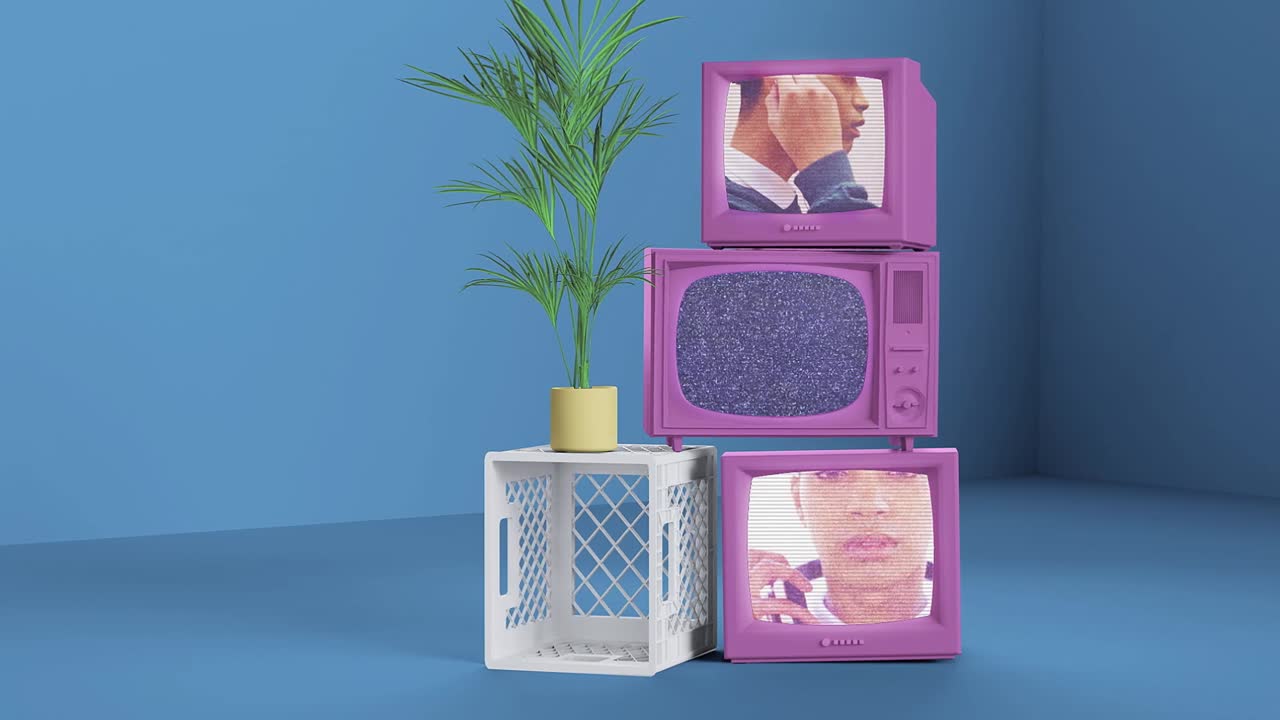 Vibrant Pop Art Retro Televisions Displaying Glitch and Human Figures