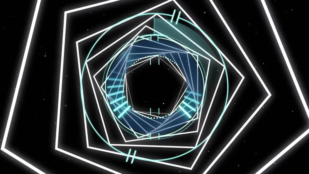 animación de la exploración del alcance sobre pentagonos de neón