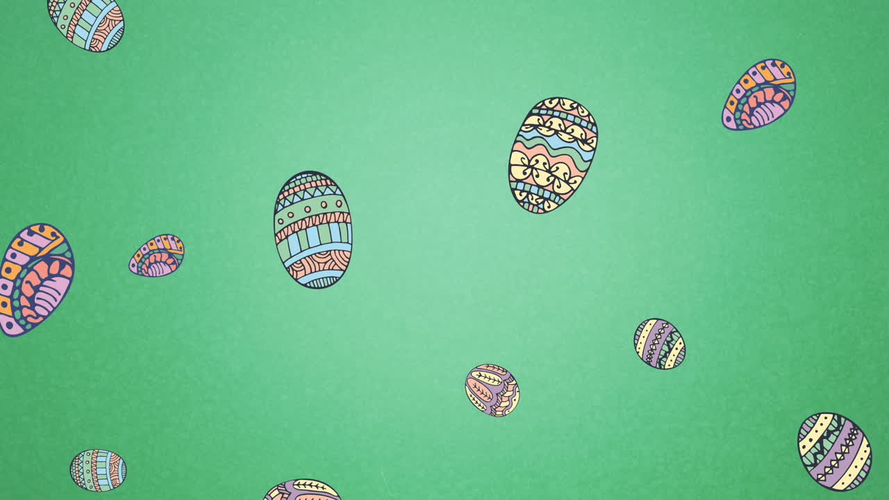 Animation of easter eggs falling on green background