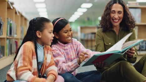 teacher reading to children in library