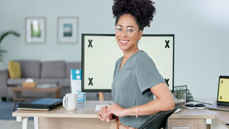 Portrait,-black-woman-and-business-at-computer