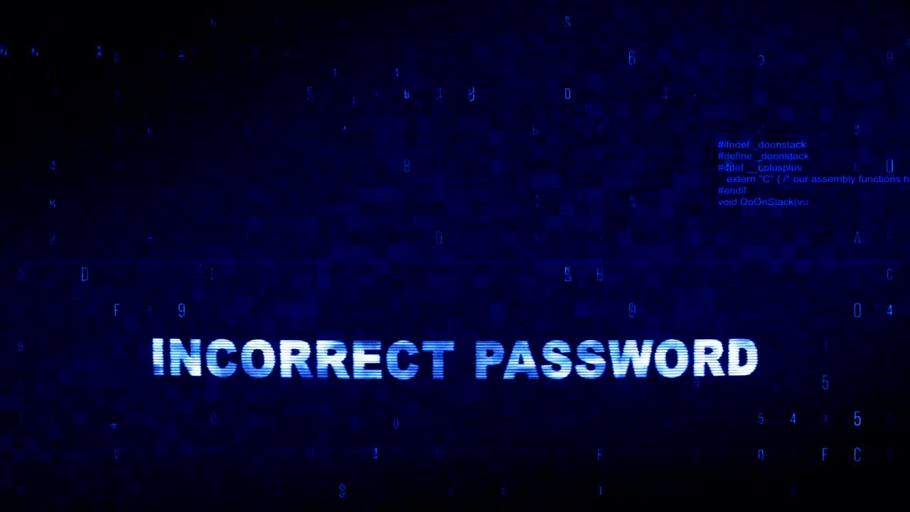 Incorrect Password Text Digital Noise Twitch Glitch Distortion Effect Error Loop Animation.