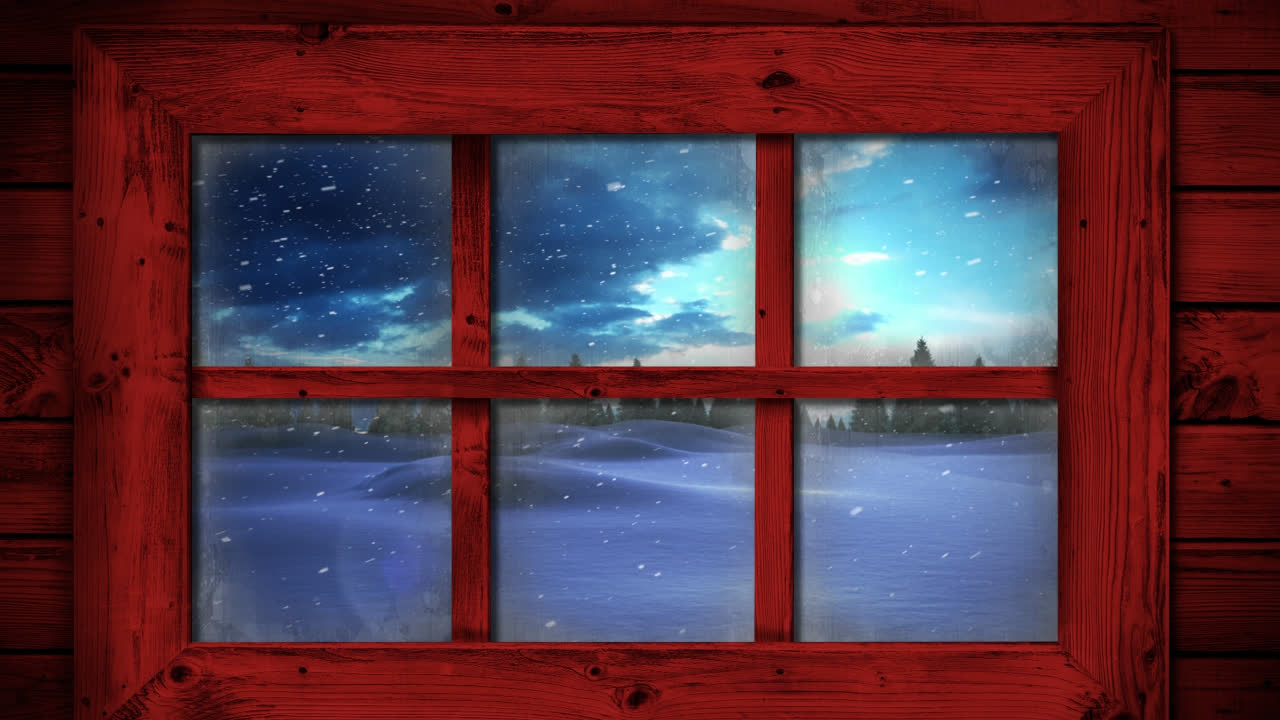 Animation af julevinterlandskab set gennem vindue