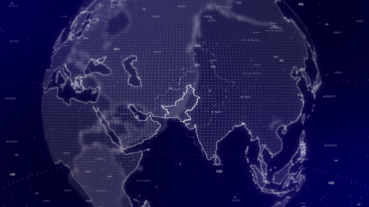 un fondo de video cinematográfico muestra un globo digital girando, haciendo zoom en el país de pakistán