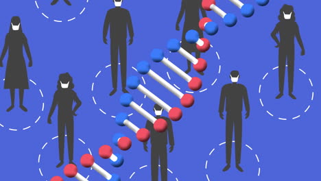 dns structure over silhouette of people maintaining social distancing against blue background