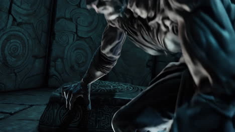 ancient ritual in a dark dungeon