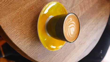 latte art on a wooden table