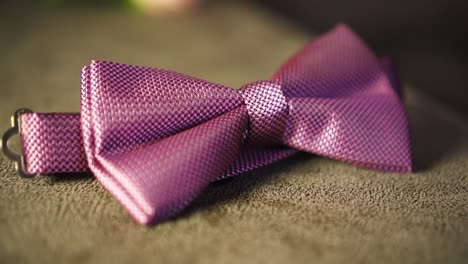 the groom's beautiful bow tie is lying on the couch 01