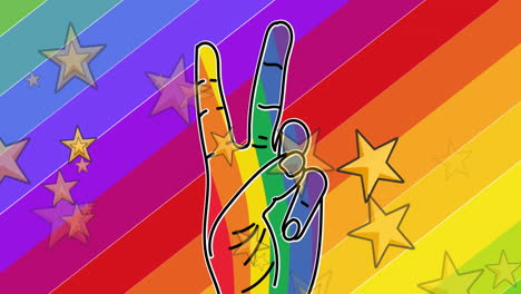 animation of stars over rainbow hand on rainbow background