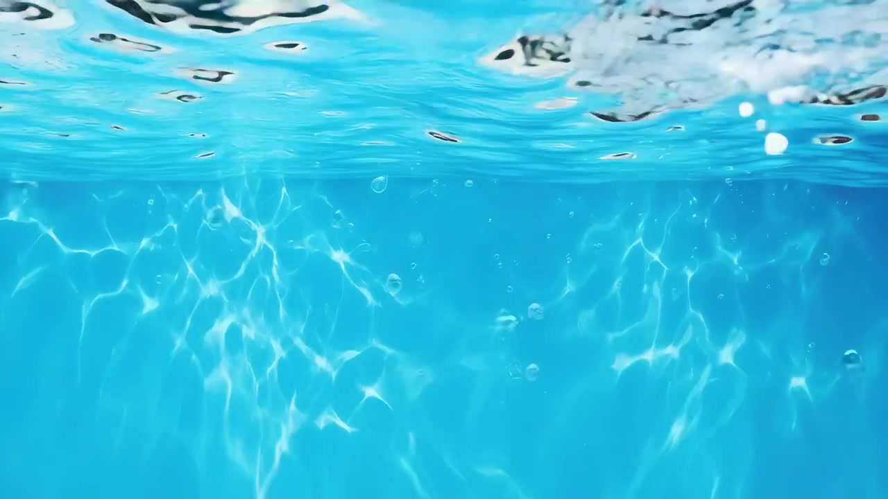Vista subacquea di acqua blu limpida con increspature e riflessi di luce