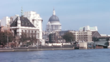 london downtown and st paul cathedral in 1960s, view from boat