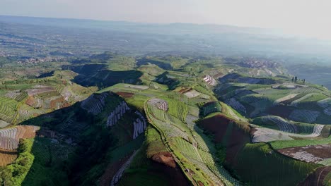 aerial view of agricultural land on a hilly plain.