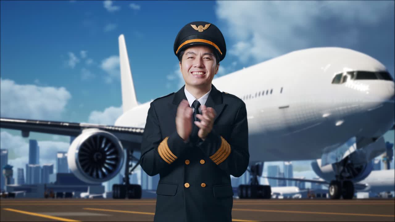 Piloto aplaudiendo en el aeropuerto