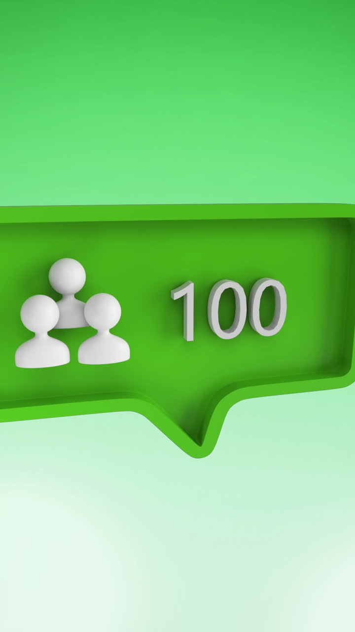 사람 아이콘과 숫자가 녹색 배경 위에서 성장하는 음성 거품의 애니메이션