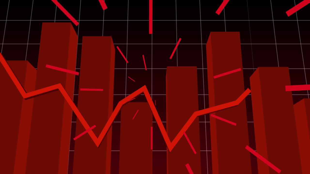 Animation of red statistics with red rays pulsating over grid background
