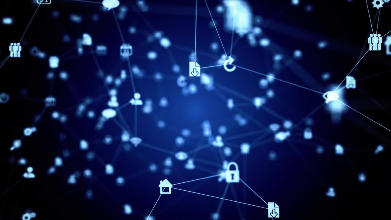 Abstract futuristic social network, computer and internet icons seamless loop