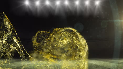 animation of golden particles moving over floodlit room