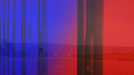 animation of blue and red hues blending over coastal landscape at school