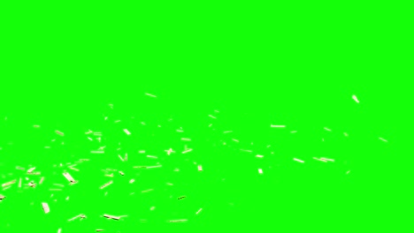 pieces of wood scattered from left side of the screen and falling on imaginary flat surface, green screen background, animation overlay for chroma key blending transparent option